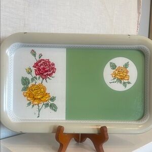 Floral Design Bath Tray - Green and White/vintage